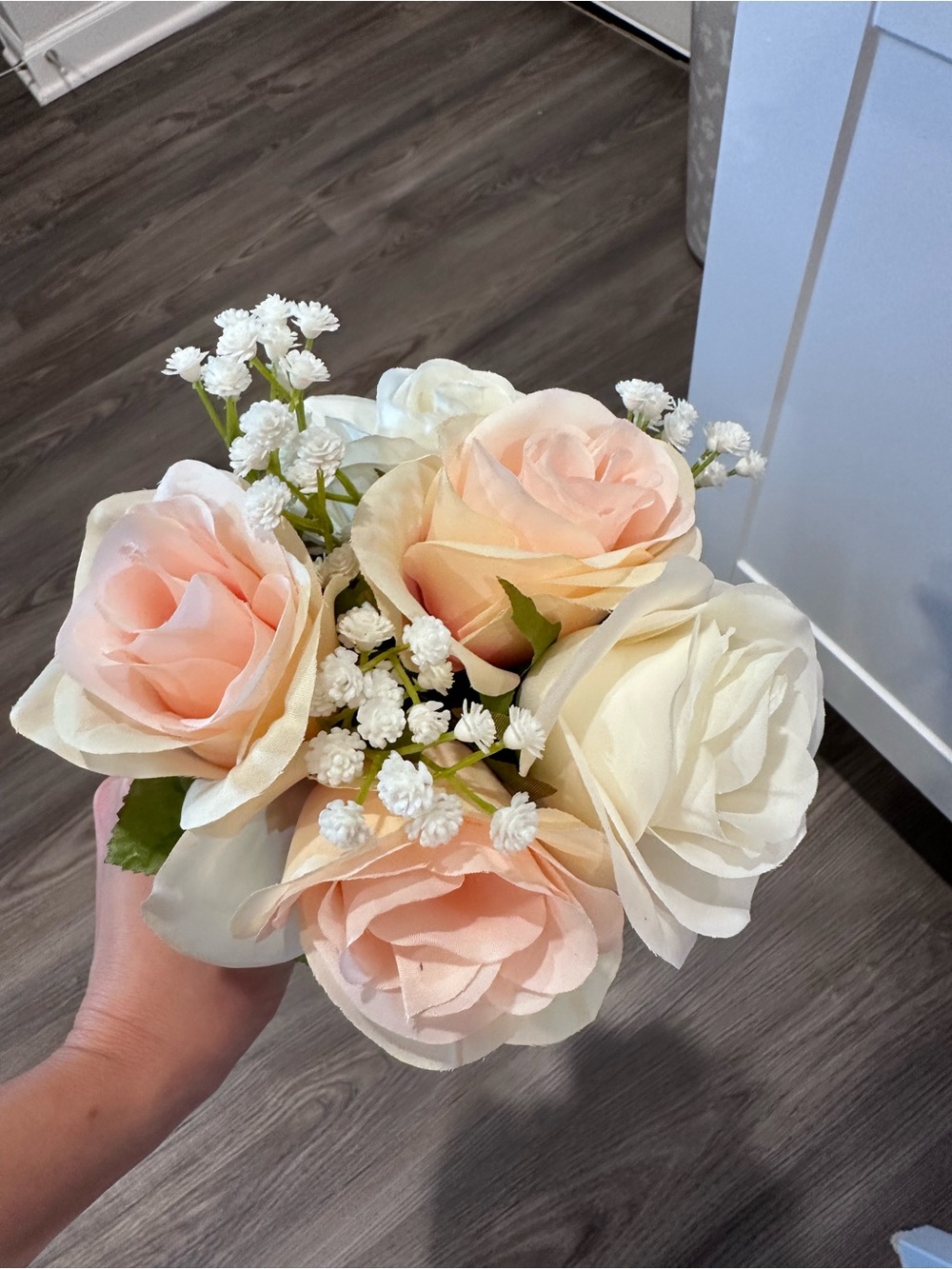 Artificial Silk Rose Bouquet - Blush & White - Home Accents